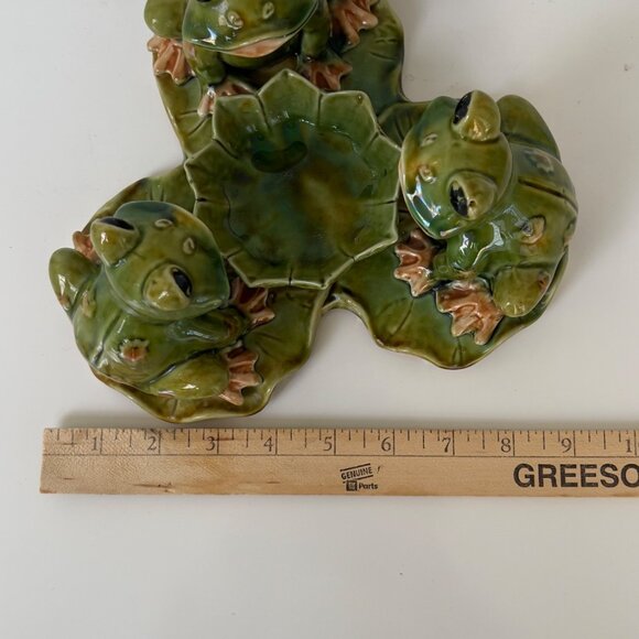 Vintage Ceramic Frog Trio Candy Dish/Trinket Holder Green 7" Wide Collectible Ho - Picture 7 of 7